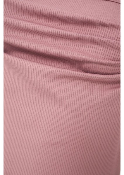 Kadın Drape Kare Yaka Bluz Tozlu Gül Pembesi