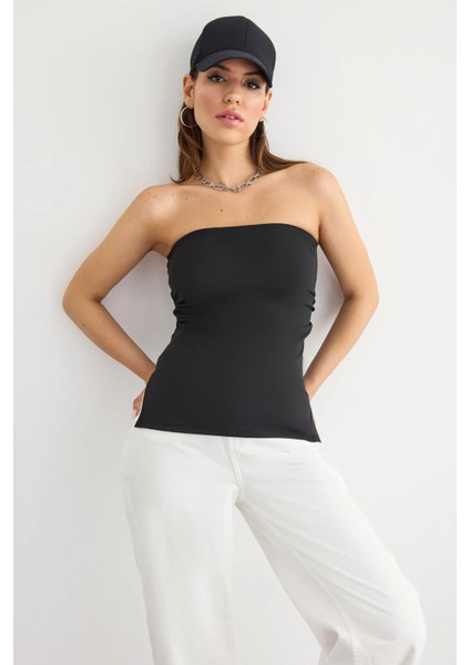 Kadın Yan Yırtmaçlı Askısız Düz Üst Kömür Grisi