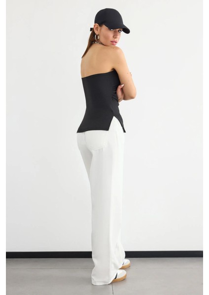 Kadın Yan Yırtmaçlı Askısız Düz Üst Kömür Grisi