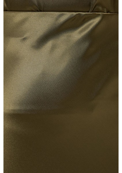 Kadın Yüksek Bel Saten Midi Etek Green