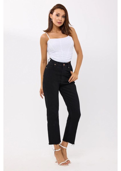 Kadın Sırt Detaylı Taş Süslemeli İnce Askılı Üst Beyaz