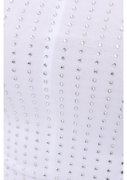 Kadın Sırt Detaylı Taş Süslemeli İnce Askılı Üst Beyaz