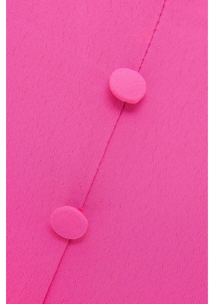 Kadın Kolsuz V-Yaka Düğmeli Bluz Macenta Pembesi