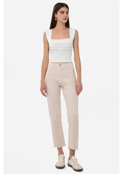 Kadın Drape Kare Yaka Bluz Beyaz