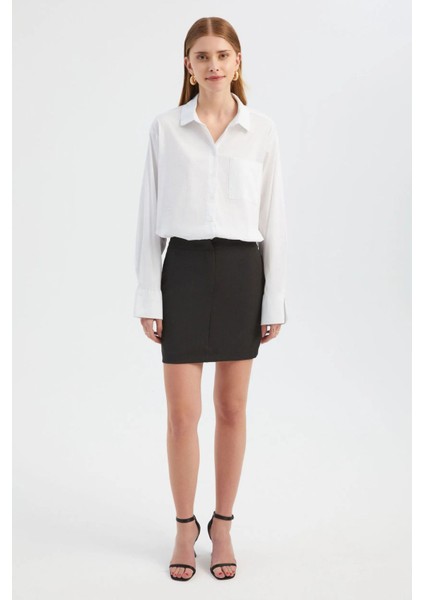 Kadın Kombinli Mini Gömlek Elbise Beyaz