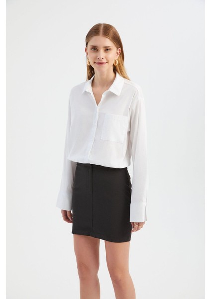 Kadın Kombinli Mini Gömlek Elbise Beyaz