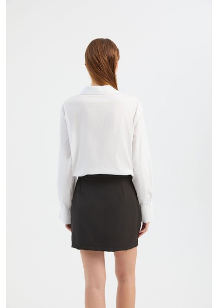 Kadın Kombinli Mini Gömlek Elbise Beyaz