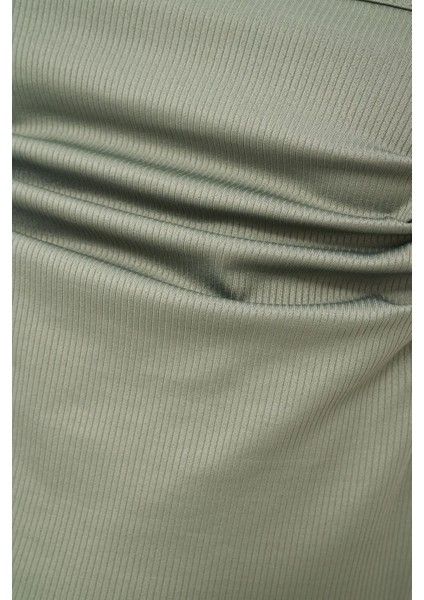 Kadın Drape Kare Yaka Bluz Green