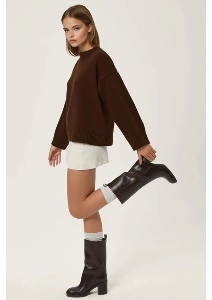 Kadın Bisiklet Yaka Relax Fit Yumuşak Triko Kazak Kestane Kahvesi fiyatları