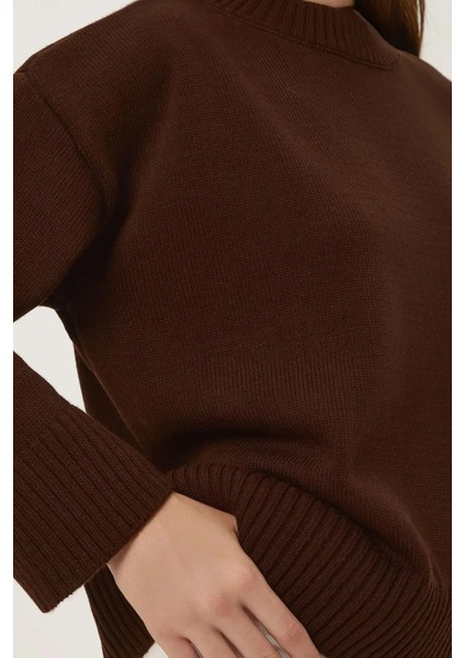 Kadın Bisiklet Yaka Relax Fit Yumuşak Triko Kazak Kestane Kahvesi indirimleri