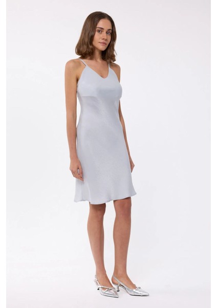 Kadın Satenden, Kolsuz, A-Line Mini Elbise Grey