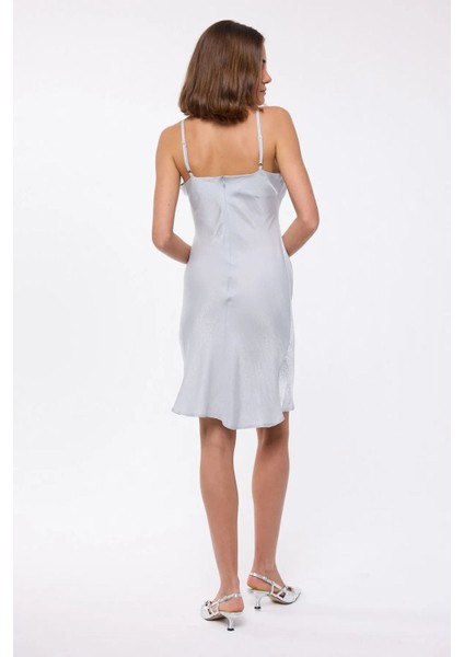 Kadın Satenden, Kolsuz, A-Line Mini Elbise Grey