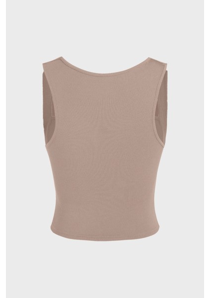 Kadın Drape Kare Yaka Bluz Brown