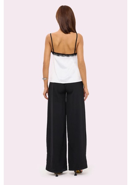 Kadın Dantel Detaylı Dokuma İnce Askılı Üst White