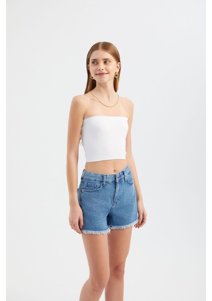 Kadın Askısız Temel Kısa Üst Beyaz