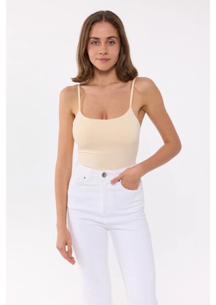 Kadın Temel Dokuma İnce Askılı Body Orange