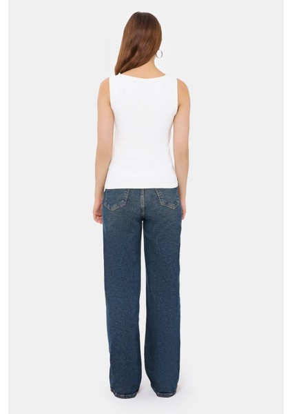 Kadın Dekolteli Dokuma Cam Askılı Tank Üst Natural