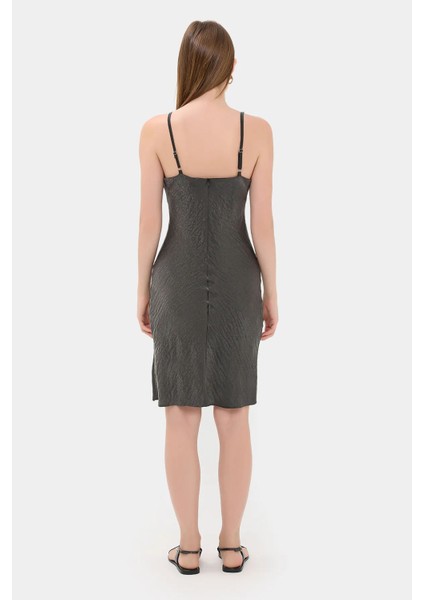 Kadın Satenden, Kolsuz, A-Line Mini Elbise Siyah