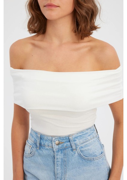 Kadın Omuz Dışı Toplama Askılı Vücut Çorap Üst White