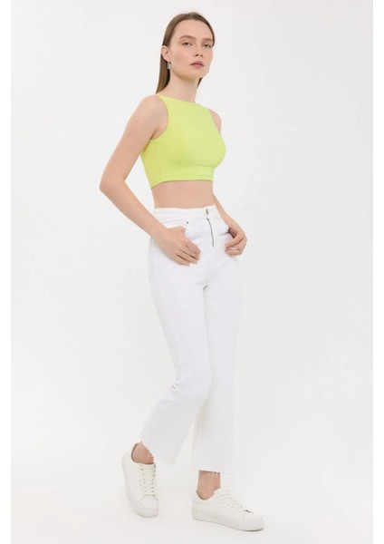 Kadın Sıfır Kollu Yuvarlak Yakalı Sırt Detaylı Bluz Yellow