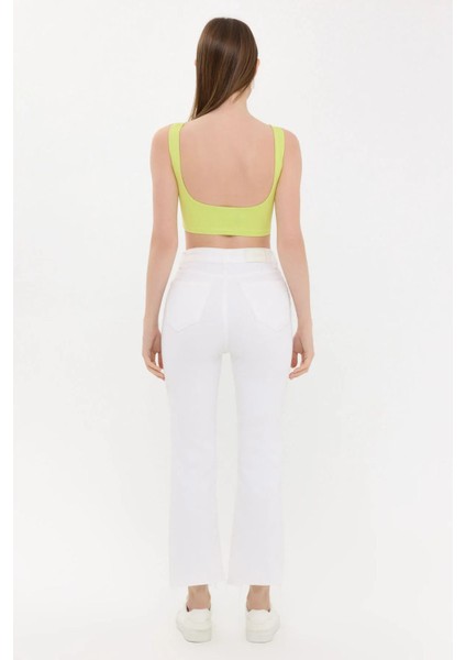 Kadın Sıfır Kollu Yuvarlak Yakalı Sırt Detaylı Bluz Yellow