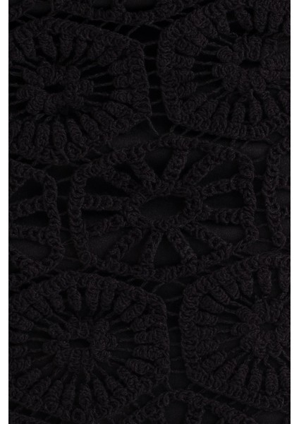 Kadın Dantel Kroşe Orta Bel Etek Siyah