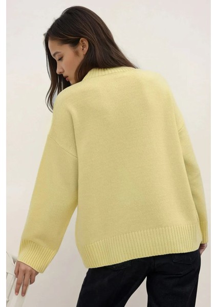 Kadın Bisiklet Yaka Relax Fit Yumuşak Triko Kazak Natural