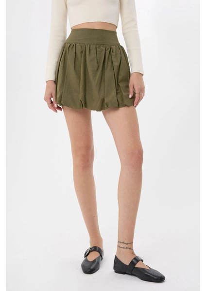 Kadın Mini Şortlu Balon Etek Haki Yeşil
