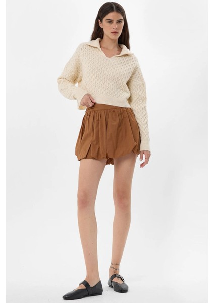 Kadın Mini Şortlu Balon Etek Brown