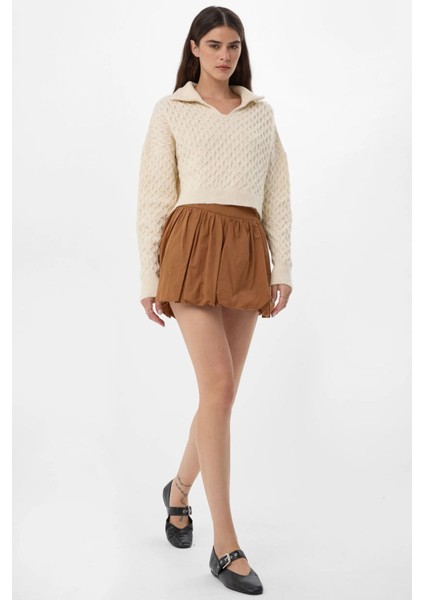 Kadın Mini Şortlu Balon Etek Brown