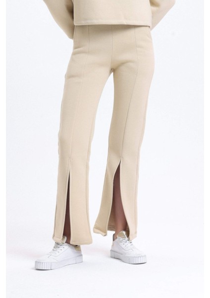 Kadın Yüksek Bel Yarık Jogger Pantolon Natural