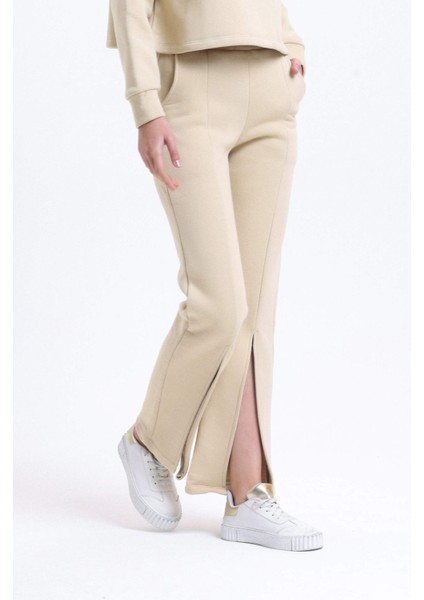 Kadın Yüksek Bel Yarık Jogger Pantolon Natural