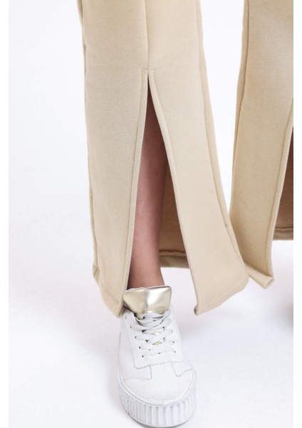 Kadın Yüksek Bel Yarık Jogger Pantolon Natural