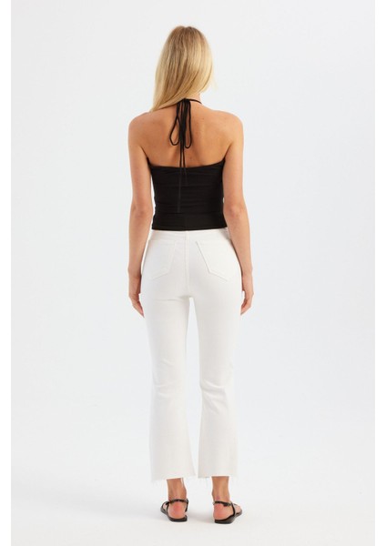 Kadın V Yaka Askılı Üst Siyah