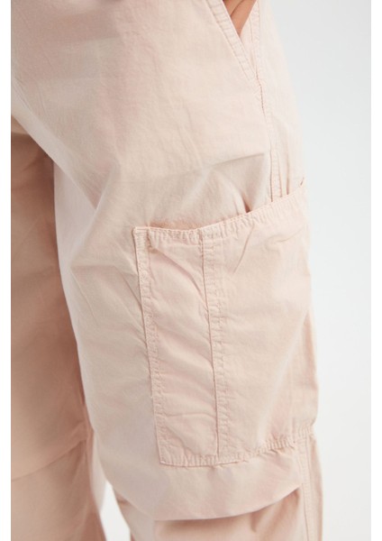 Kadın Orta Bel Fermuarlı Cargo Pantolon Pink