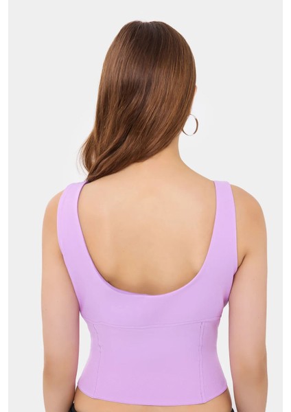 Kadın Yırtmaç Detaylı Askısız Vücut Şekillendirici Üst Purple