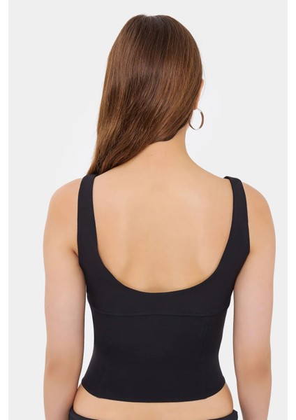 Kadın Yırtmaç Detaylı Askısız Vücut Şekillendirici Üst Siyah