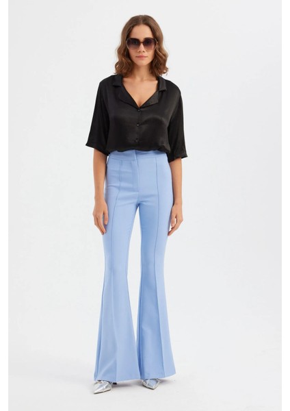 Kadın Ön Dikişli Yüksek Bel Geniş Kesim Pantolon Blue