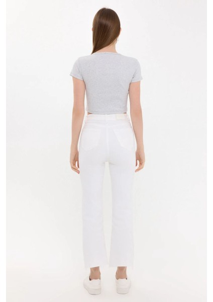 Kadın Düğmeli Kısa Kollu Yuvarlak Yaka T-Shirt Gri