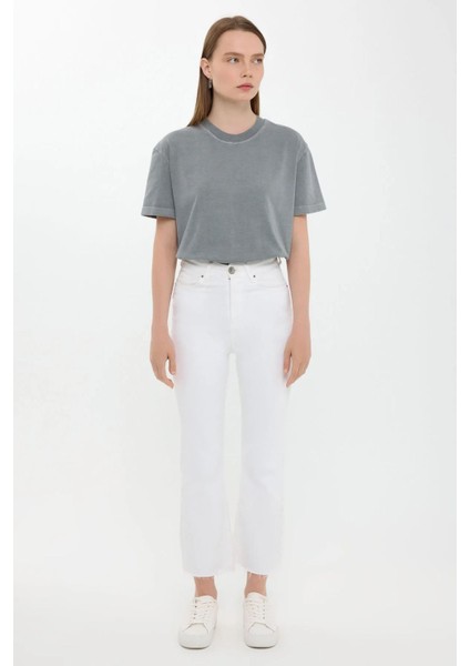 Kadın Gündelik Düz Bisiklet Yaka Tişört Grey