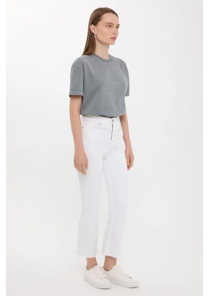 Kadın Gündelik Düz Bisiklet Yaka Tişört Grey