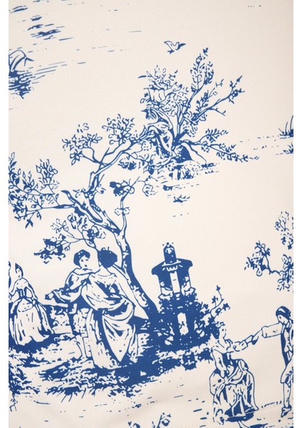 Kadın Kolsuz Desenli Bluz Blue