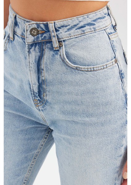 Kadın Yüksek Bel Straight Kot Pantolon Denim