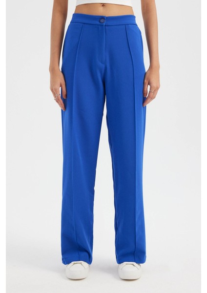 Kadın Yüksek Bel Geniş Paça Pantolon Kobalt Mavisi