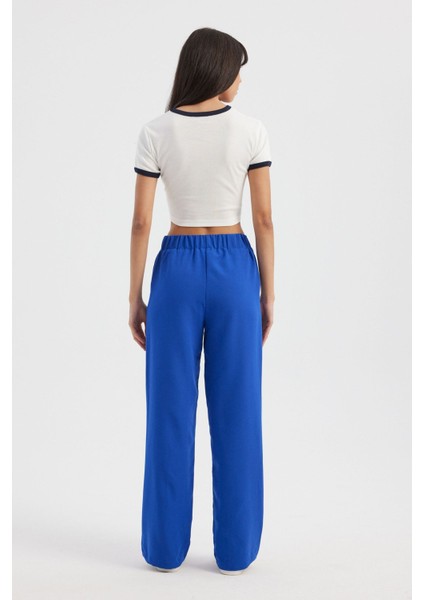 Kadın Yüksek Bel Geniş Paça Pantolon Kobalt Mavisi
