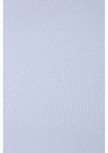 Kadın Temel Yuvarlak Yaka Kısa Kollu Crop Top Blue