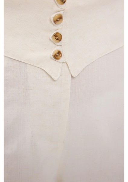 Kadın Yüksek Bel Kemer Detaylı Dokuma Şortlar Natural