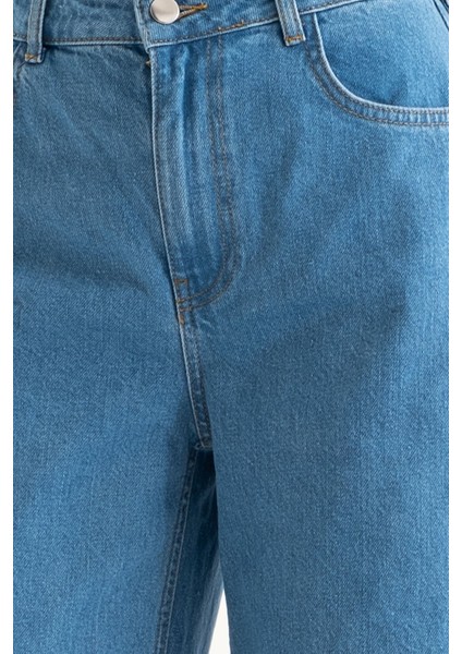 Kadın Yüksek Bel Süper Geniş Bacaklı Kot Pantolon Mavi