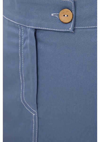 Kadın Yüksek Bel Dikiş Detaylı Mini Etek Blue