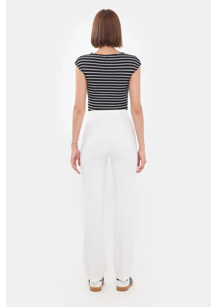 Kadın Plise Yüksek Bel Düz Bacak Pantolon Natural